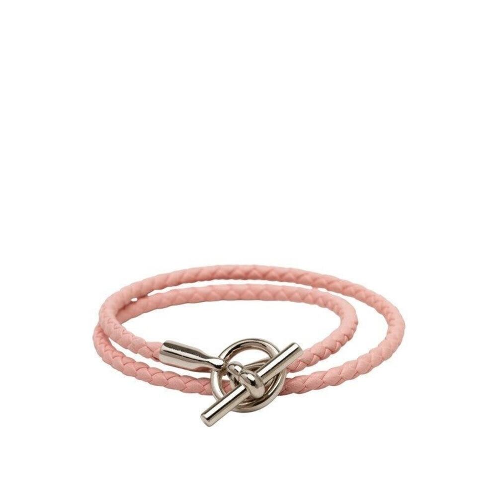 Hermes Glenan Double Tour Bracelet Leather Metal Pink